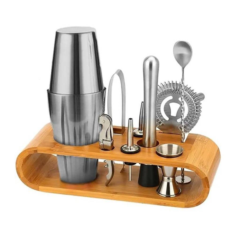 Vosco 10 Parça Ahşap Standlı Boston Shaker Kokteyl Seti, VSC-900B